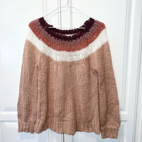 Lola Devon Multicolor Stripe Open Knit Crochet Sweater Medium - Picture 2 of 7